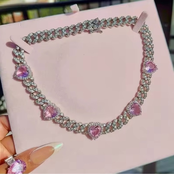 Jewelry - heart cuban choker ,heart choker ,heart iced Cuban Link Chain Necklace